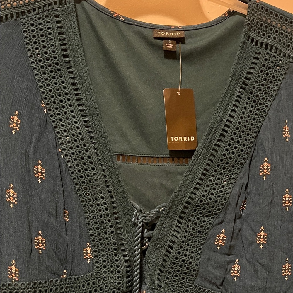 TORRID Teal Patterned Long Sleeve Dress - Picture 4 of 12